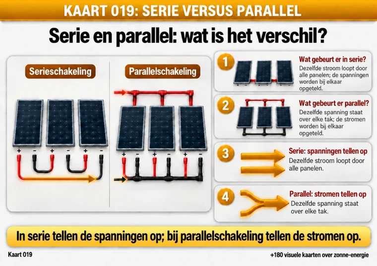 Kaart 019: serie versus parallel — wat telt elke schakeling op?